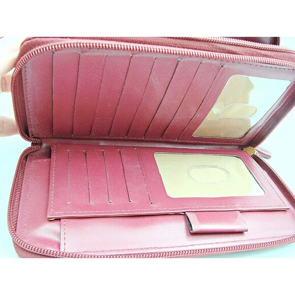 Buxton Burgundy Wallet Double Zip Compartments Croc Design Purse ID Card Slots - Picture 9 of 16